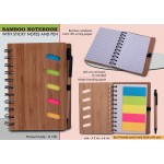 Bamboo Notebook With Sticky Notes And Pen